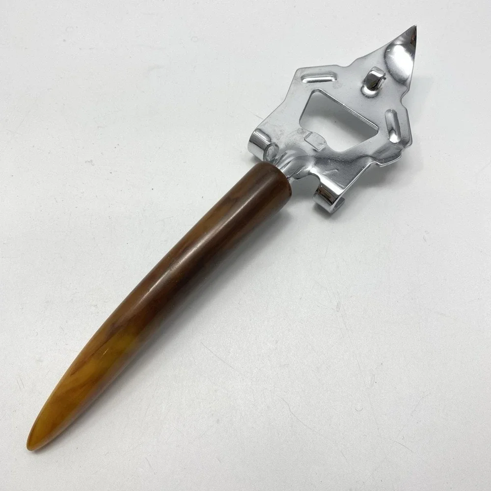 Vtg 4 Barware Utensils Marbled Faux Horn‎ Bottle Opener Cheese Slicer Tongs Fork